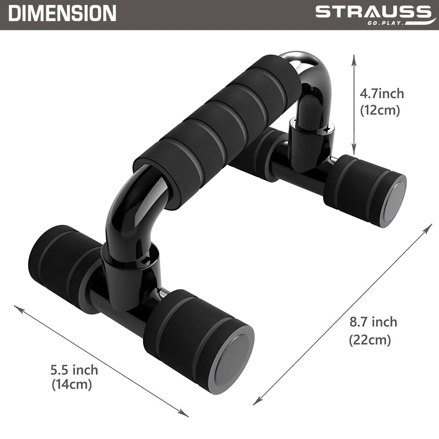 Strauss Moto Push-Up Bar, Pair |Non-Slip, Sturdy Exercise Equipment for Home or Gym Workout |Ideal for Upper Body Strength Training, Muscle Building, Push-Ups & Planks | Portable Gym Equipment,(Black)