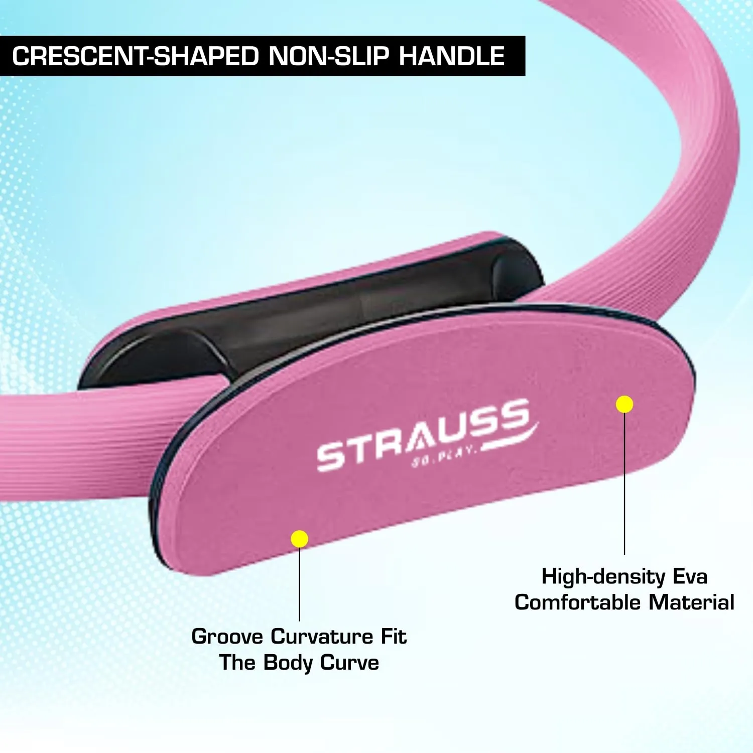 Strauss Pilates Ring/Yoga Circle/Exercise Ring for Stretching, and Relaxation|Exercise Equipment for Home Gym Workout |Lightweight and Portable Yoga Ring |Improves Flexibility and Core Strength,(Pink)