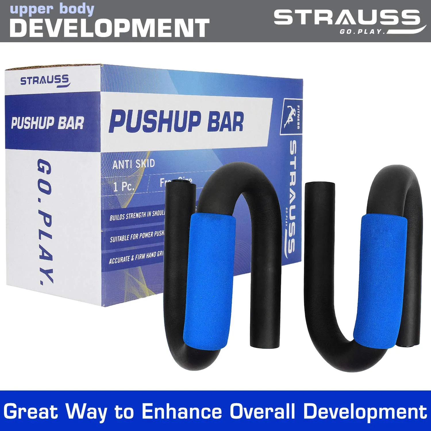 Strauss Power Push up Bar, (Black/Blue) and Yoga Soft Chest Expander