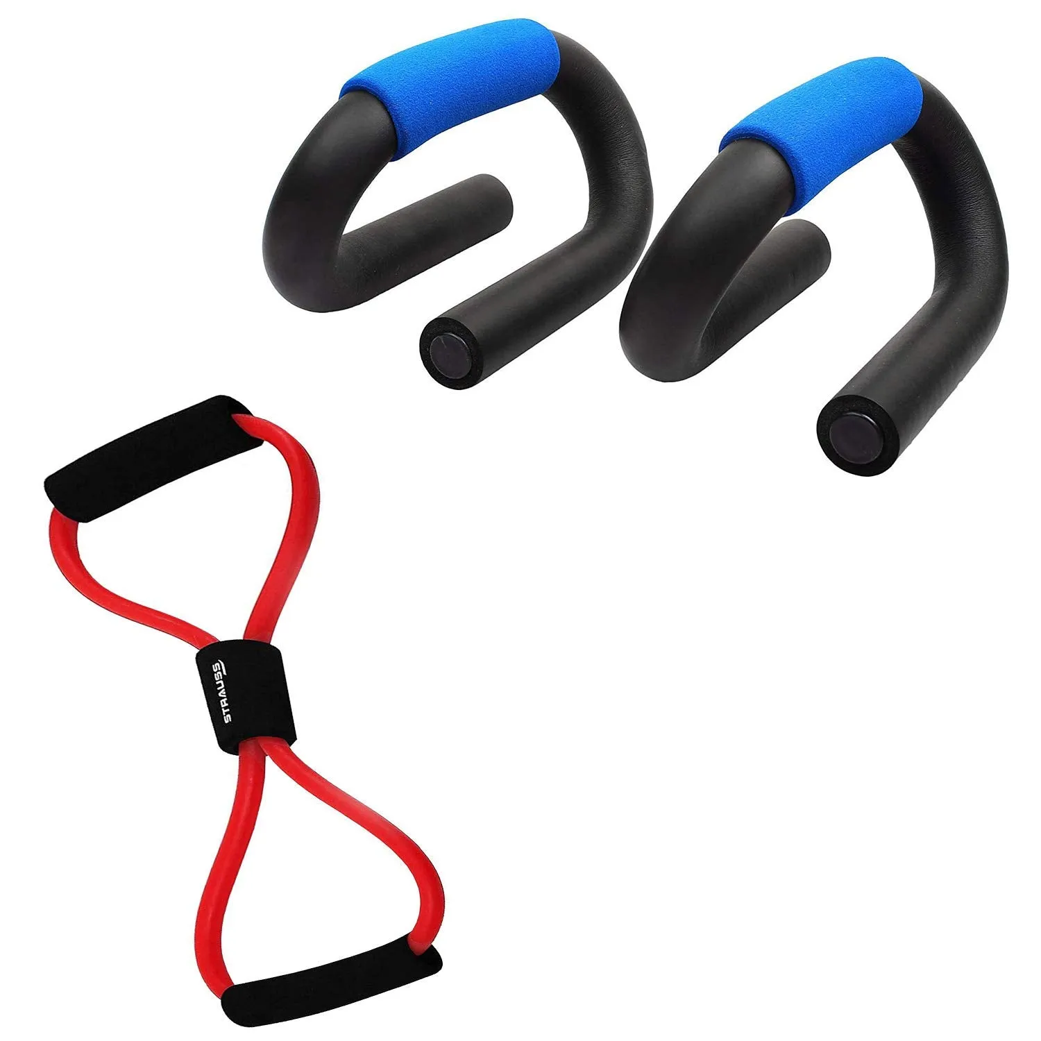 Strauss Power Push up Bar, (Black/Blue) and Yoga Soft Chest Expander