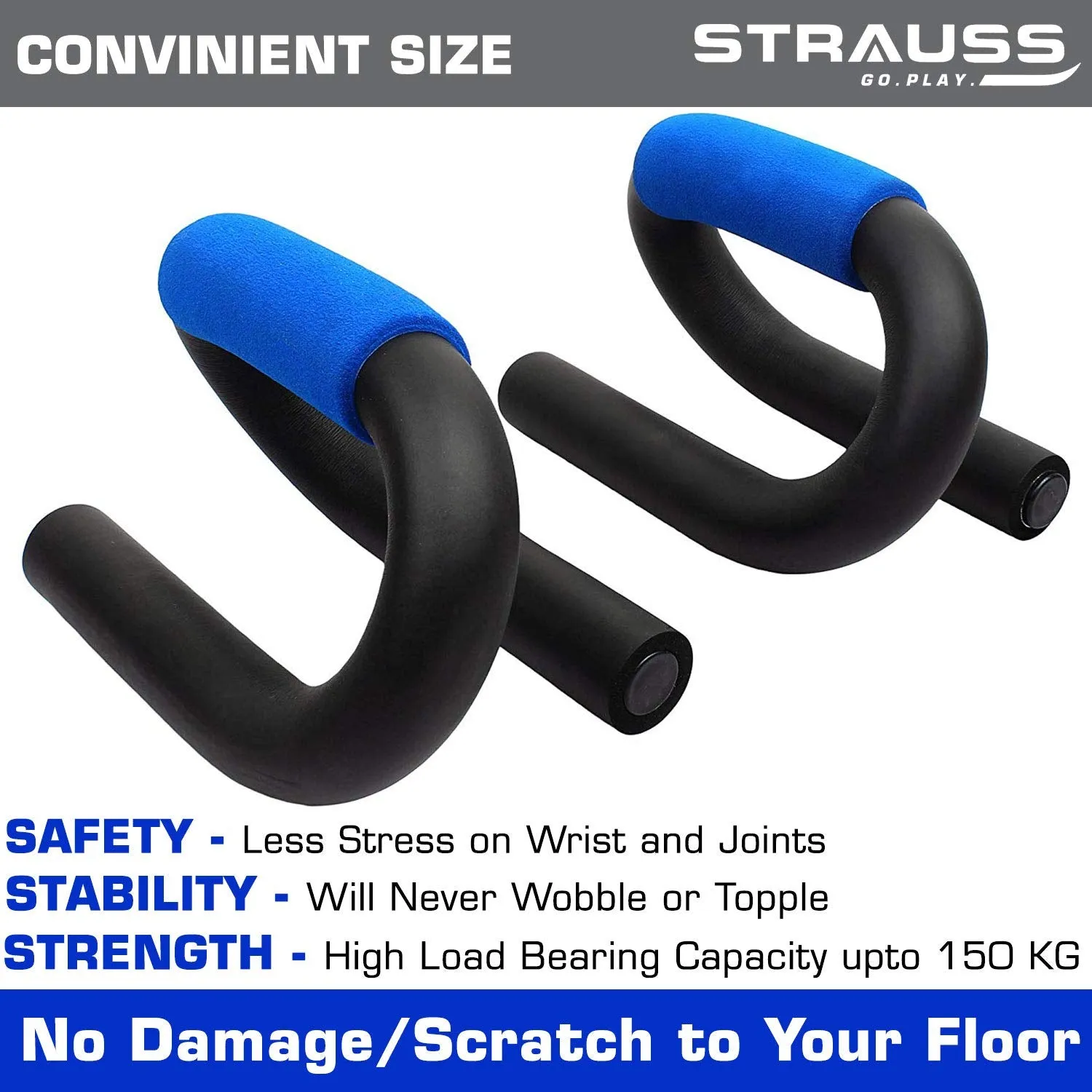 Strauss Power Push up Bar, (Black/Blue) and Yoga Soft Chest Expander