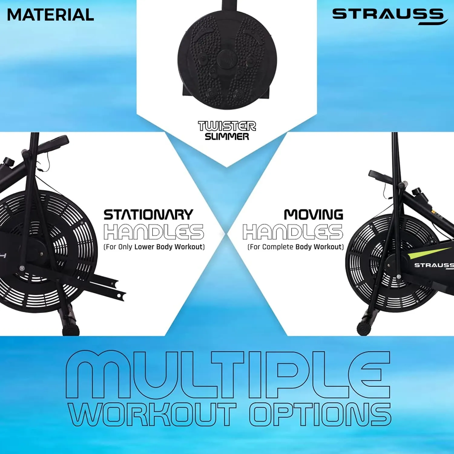 Strauss Stayfit Exercise Bike with Back Support and Twister | Adjustable Resistance with Cushioned Seat and LCD Monitor | Fitness Cycle for Home Gym (Max Weight: 120Kg), Green