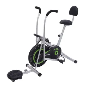 Strauss Stayfit Exercise Bike with Back Support and Twister | Adjustable Resistance with Cushioned Seat and LCD Monitor | Fitness Cycle for Home Gym (Max Weight: 120Kg), Green