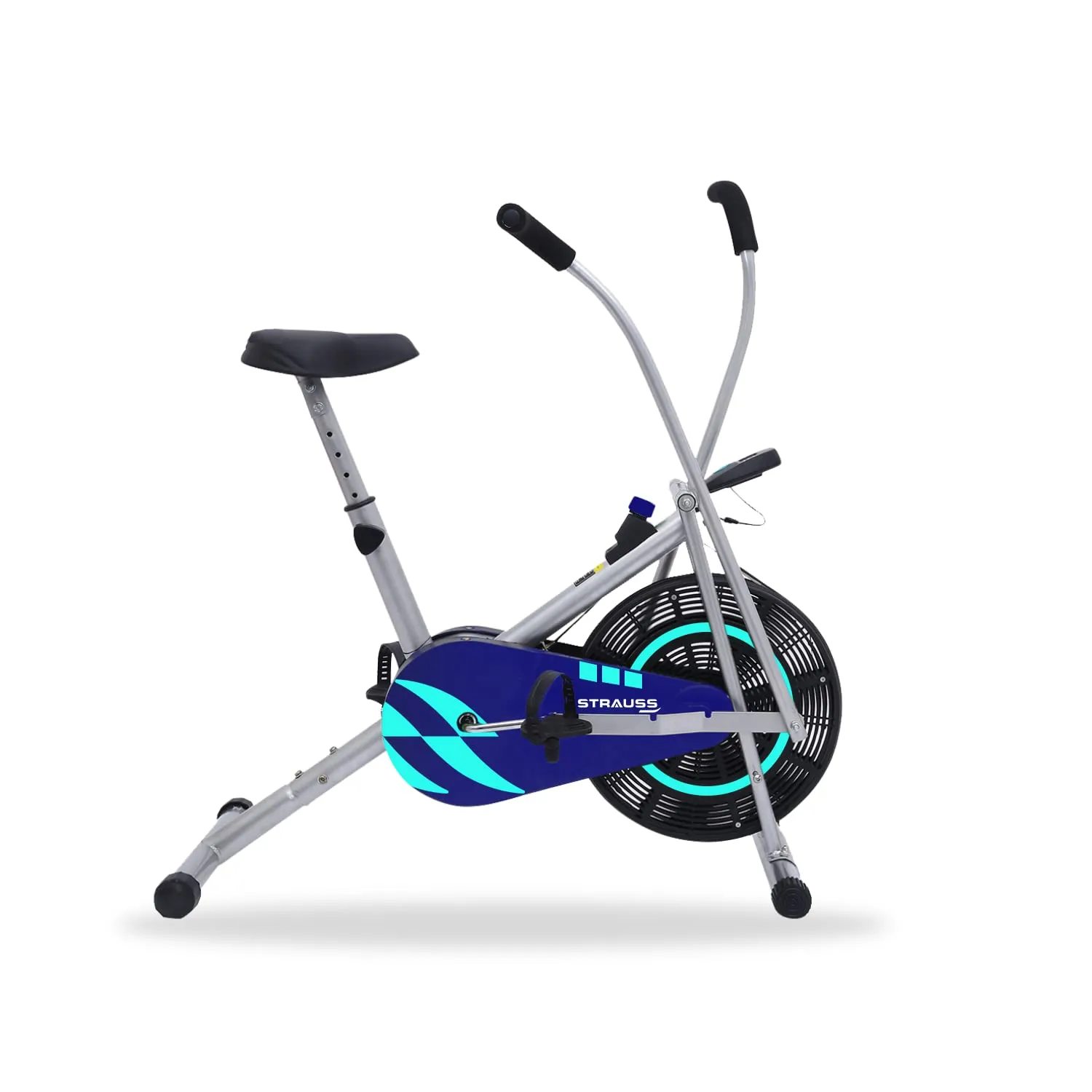 Strauss Stayfit Exercise Bike With Moving or Stationary Handle | Adjustable Resistance With Cushioned Seat and LCD Monitor | Fitness Cycle For Home Gym (Max Weight: 120Kg), Blue