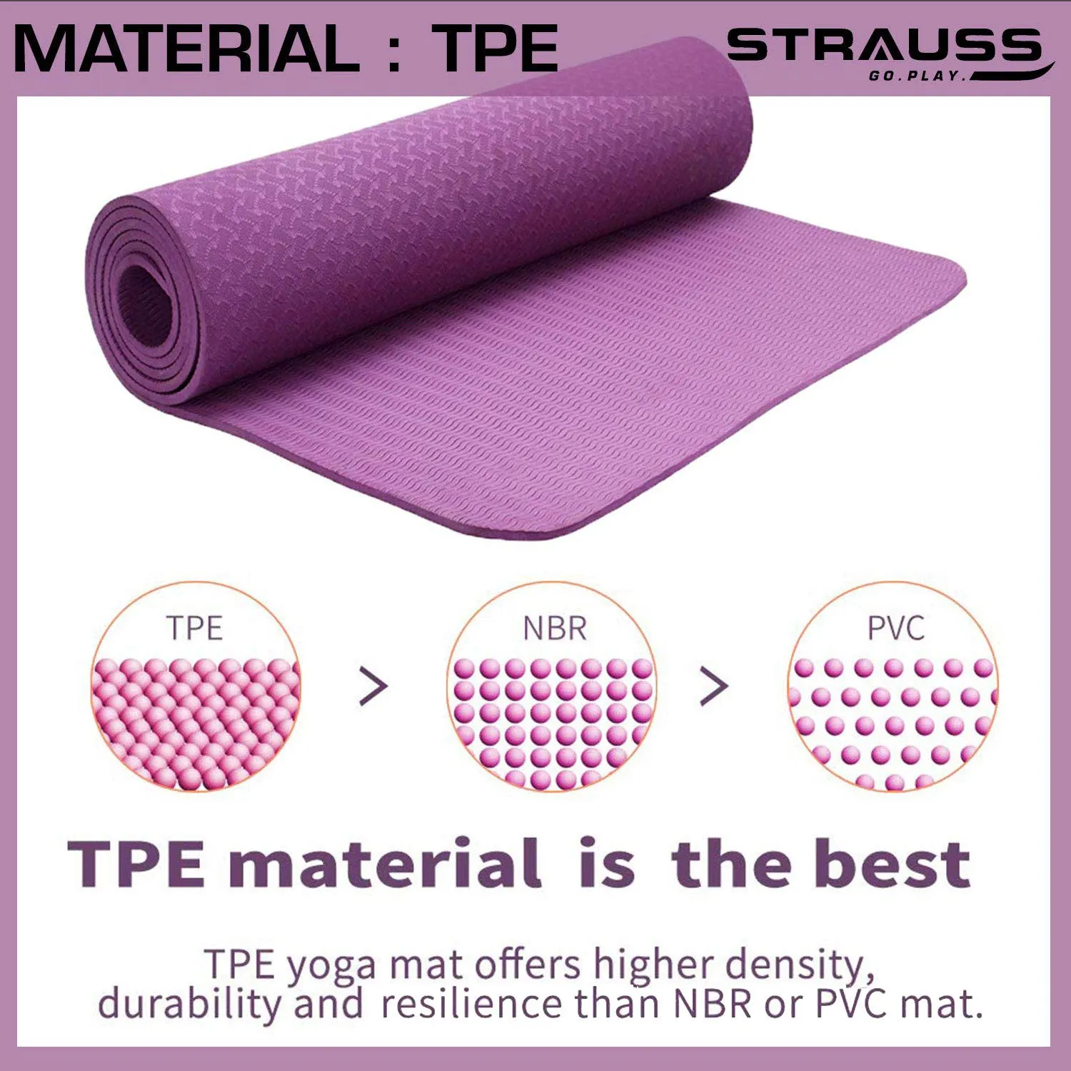 Strauss TPE Eco-Friendly Yoga Mat, 6mm (Purple) and Yoga Knee Pad Cushions, (Pink)