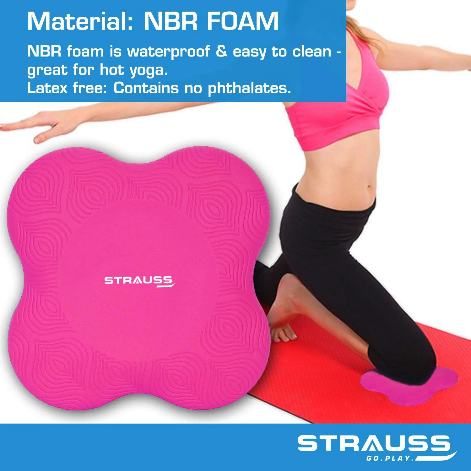 Strauss TPE Eco-Friendly Yoga Mat, 6mm (Purple) and Yoga Knee Pad Cushions, (Pink)