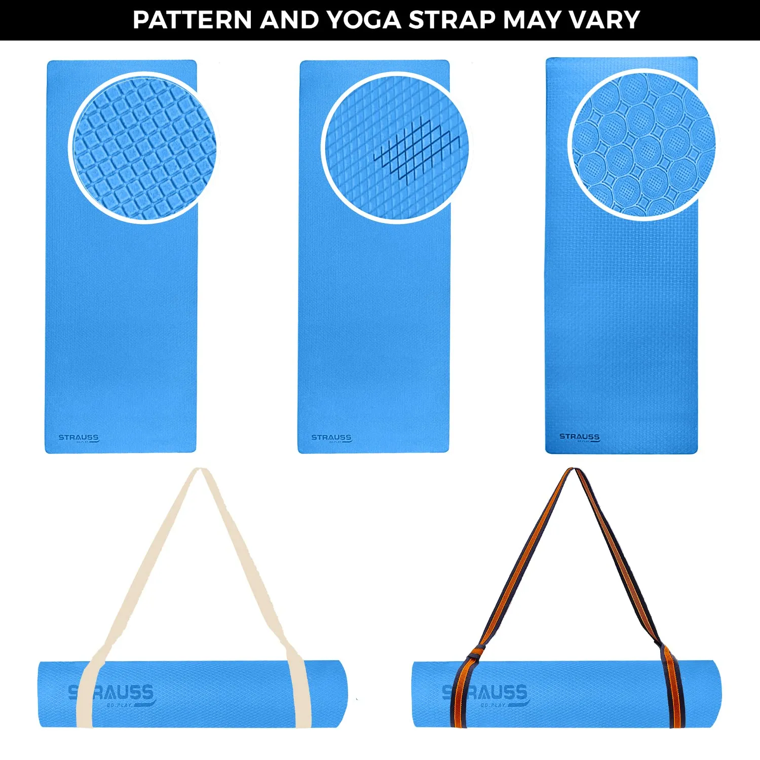 Strauss TPE Yoga Mat | Exercise Mat For Home Workout, Gym and Yoga Sessions | Anti Slip Gym Mat | Workout Mat For Men, Women and Kids | Yoga Mat With Carry Strap | Thickness: 8MM,(Sky Blue)