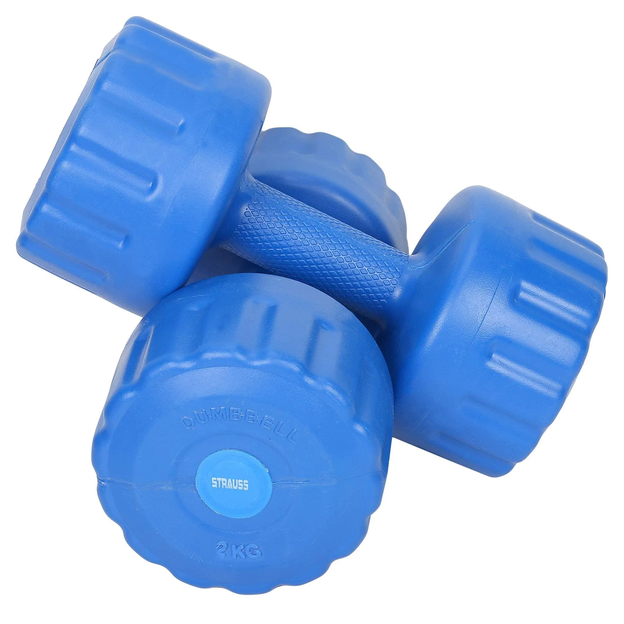 Strauss Unisex PVC Dumbbells Weight for Men & Women | 2Kg (Each)| 4Kg (Pair) | Ideal for Home Workout and Gym Exercises (Blue)