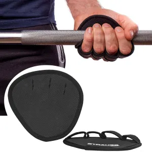 Strauss Weight Lifting Grip Pads | Hand Grips for Pull Ups | Grip Power Pads Lifting Pads for Weightlifting, Deadlifting & Powerlifting | Ideal for Gym Workouts for Men & Women | Set of 2, (Black)