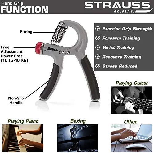 Strauss Wrist Exerciser, Black and Adjustable Hand Grip Strengthener, (Grey/Black)