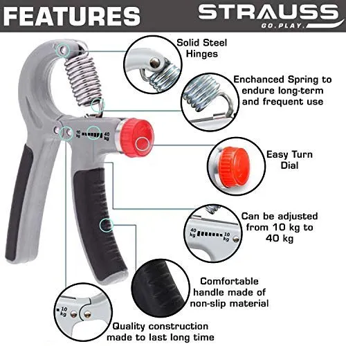 Strauss Wrist Exerciser, Black and Adjustable Hand Grip Strengthener, (Grey/Black)