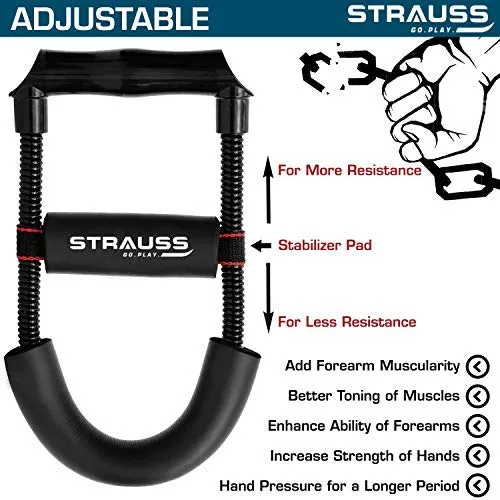 Strauss Wrist Exerciser, Black and Adjustable Hand Grip Strengthener, (Grey/Black)