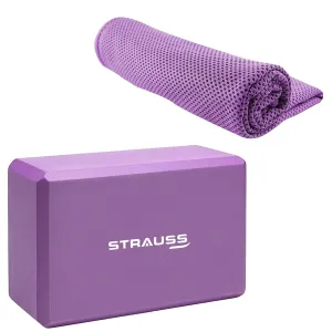 Strauss Yoga Block (Purple) and Cooling Towel, 80 cm, (Purple)