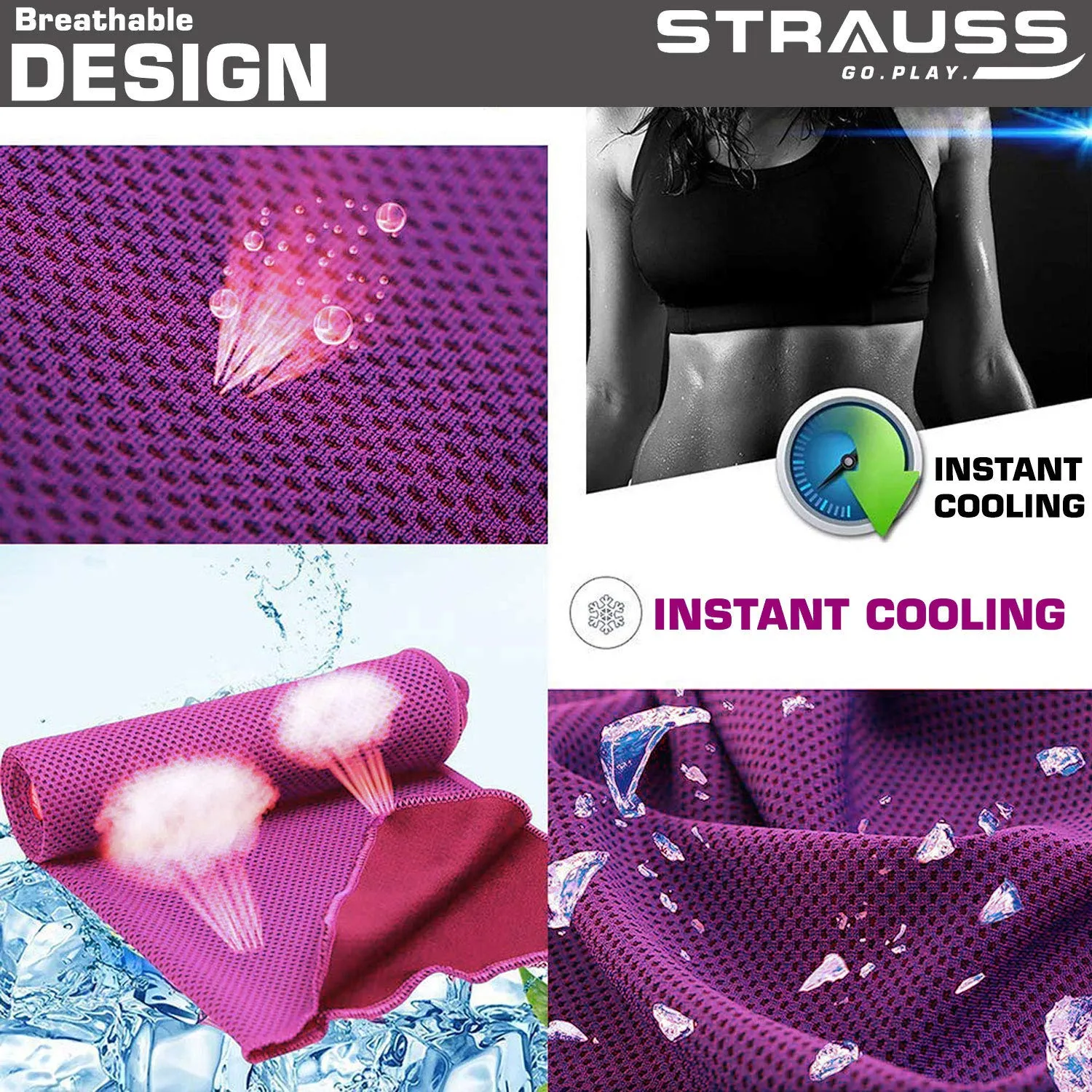 Strauss Yoga Block (Purple) and Cooling Towel, 80 cm, (Purple)