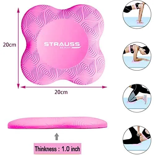 Strauss Yoga Knee & Elbow Cushion Pad | Support for Knees, Hands, Wrists, Elbows | Ideal for Planks, Push-ups, Yoga, Meditation, Pilates & Workout | Padding for Joint Protection and Stability, (Pink)