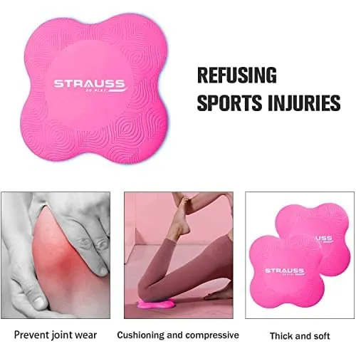 Strauss Yoga Knee & Elbow Cushion Pad | Support for Knees, Hands, Wrists, Elbows | Ideal for Planks, Push-ups, Yoga, Meditation, Pilates & Workout | Padding for Joint Protection and Stability, (Pink)