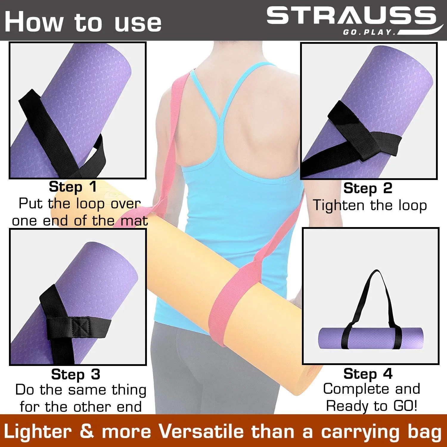 Strauss  Yoga Mat, 6 mm, (Purple) and Yoga Knee Pad Cushions, (Pink)