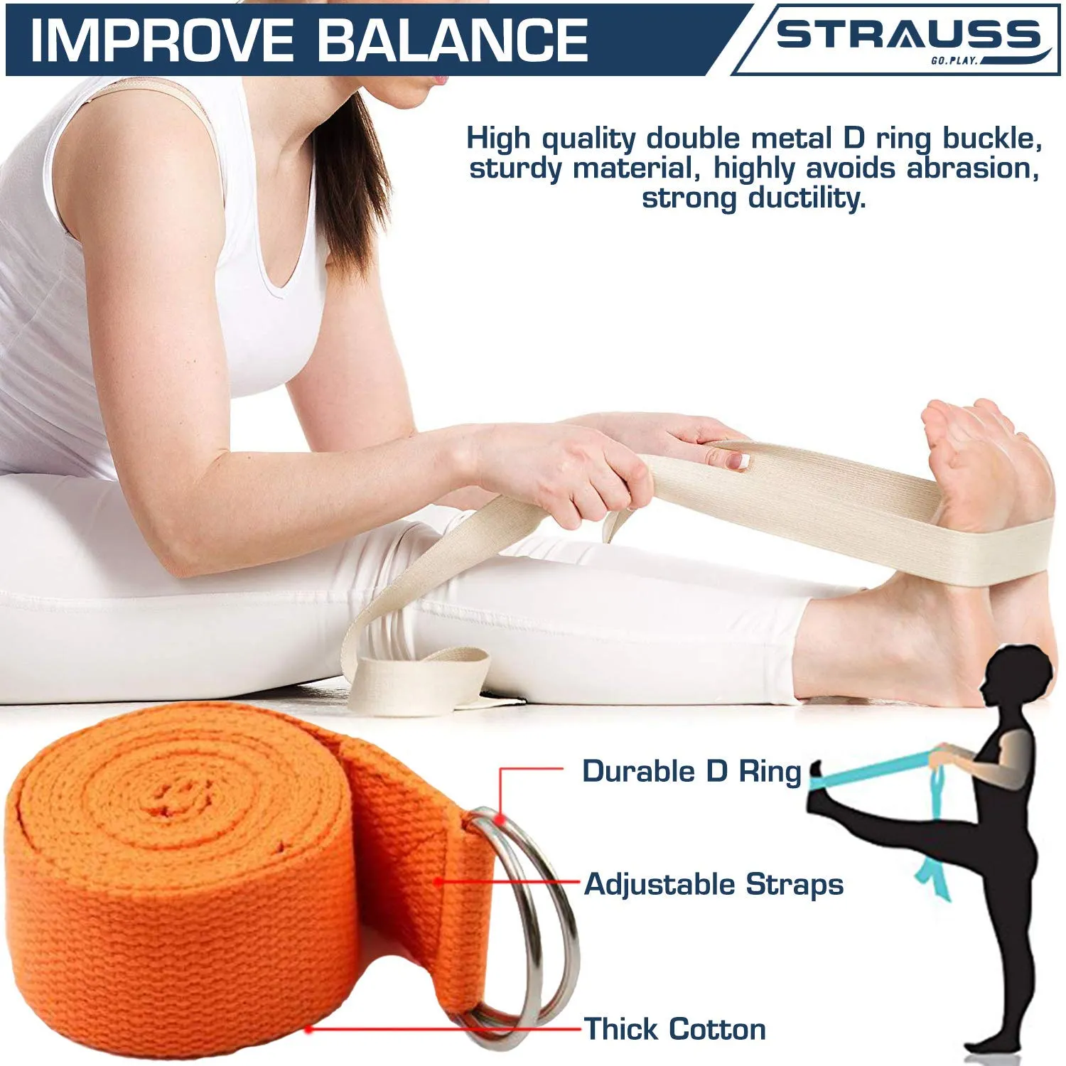 Strauss Yoga Mat 6mm Grey With Yoga Block And Belt