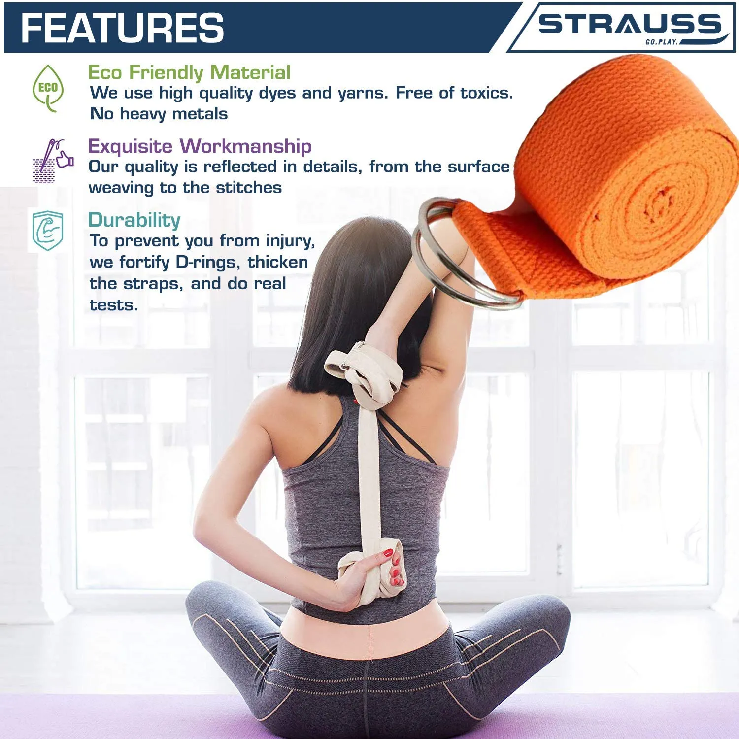 Strauss Yoga Mat 6mm Grey With Yoga Block And Belt