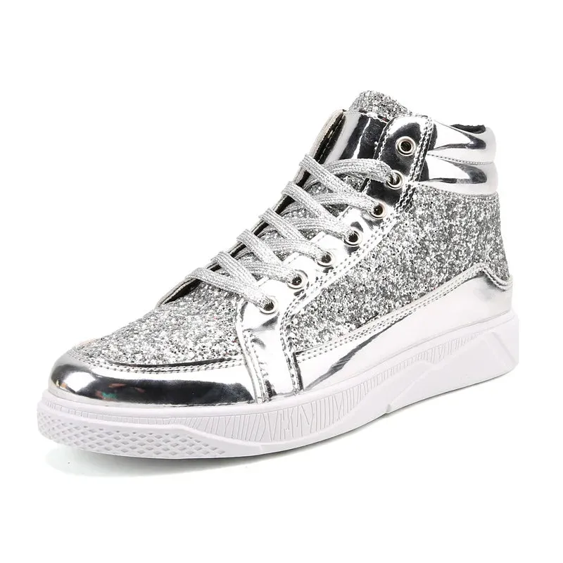 Travise Scot Premoim Golden Glitter High Top Sneakers Nightclub Glossy Shoes