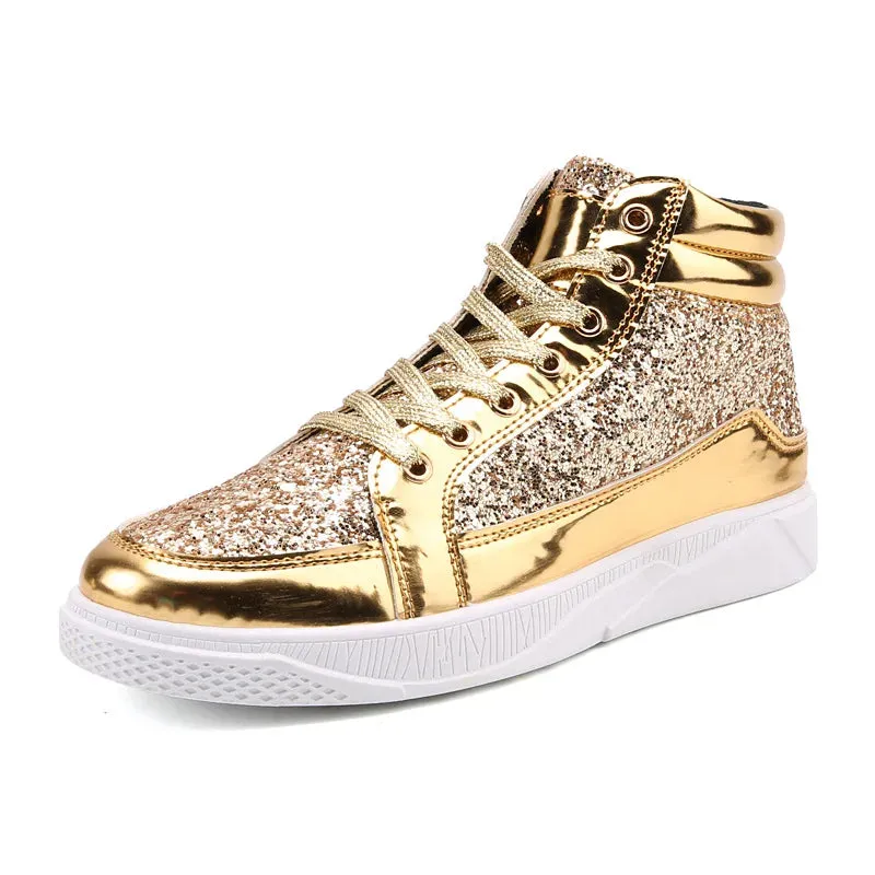 Travise Scot Premoim Golden Glitter High Top Sneakers Nightclub Glossy Shoes