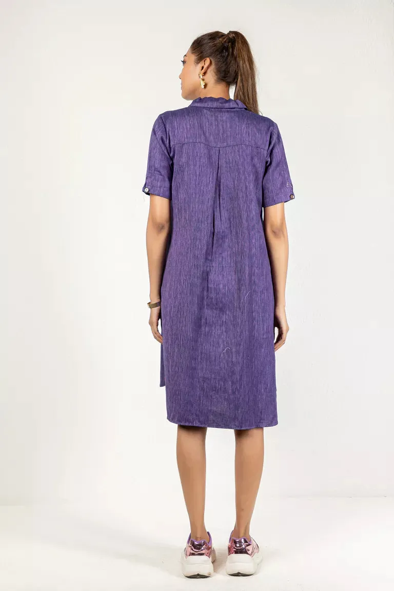 Two-Tone Yarn Dyed Purple Cotton Dress