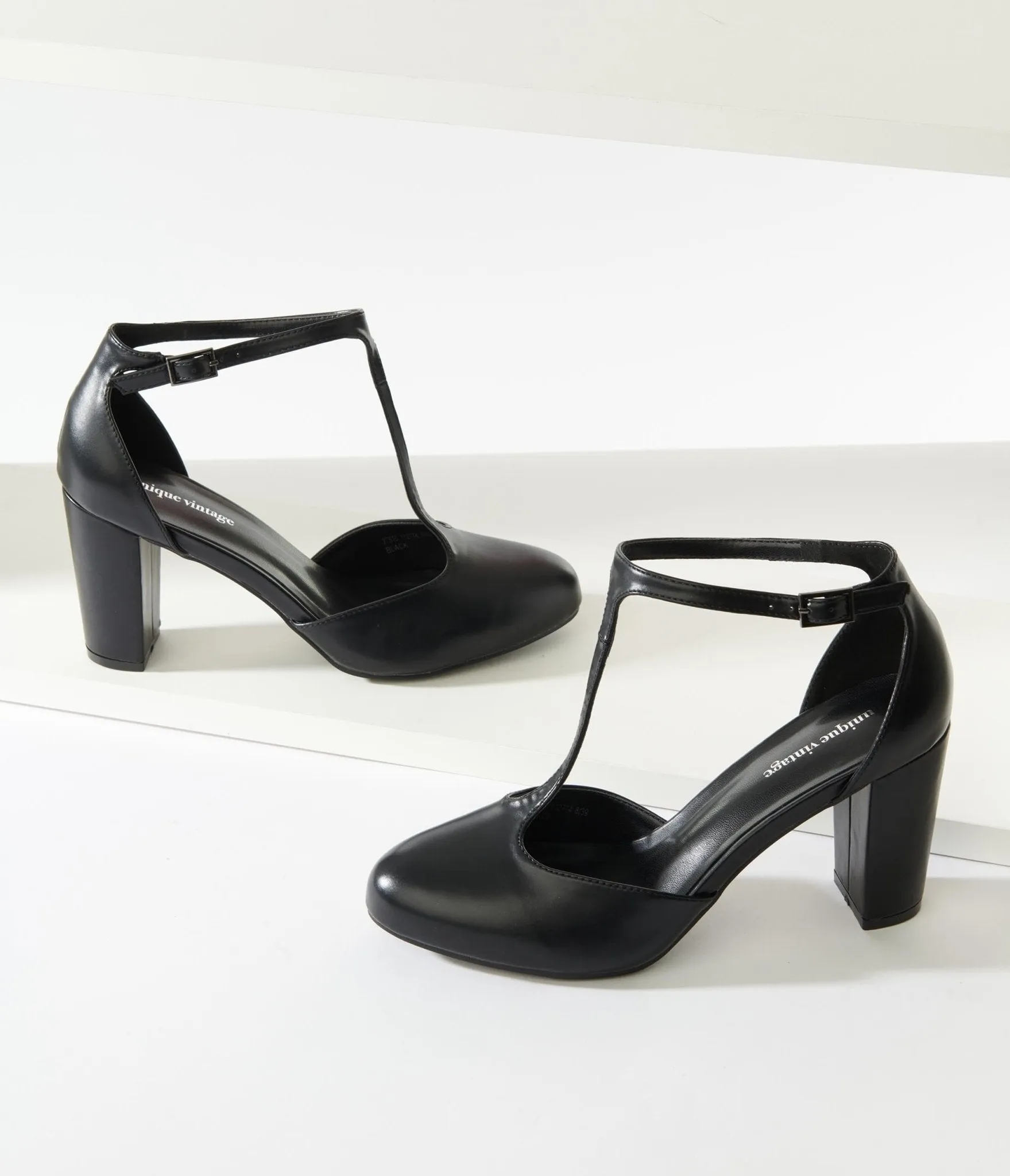 Unique Vintage Black Leatherette T-Strap Astaire Pumps