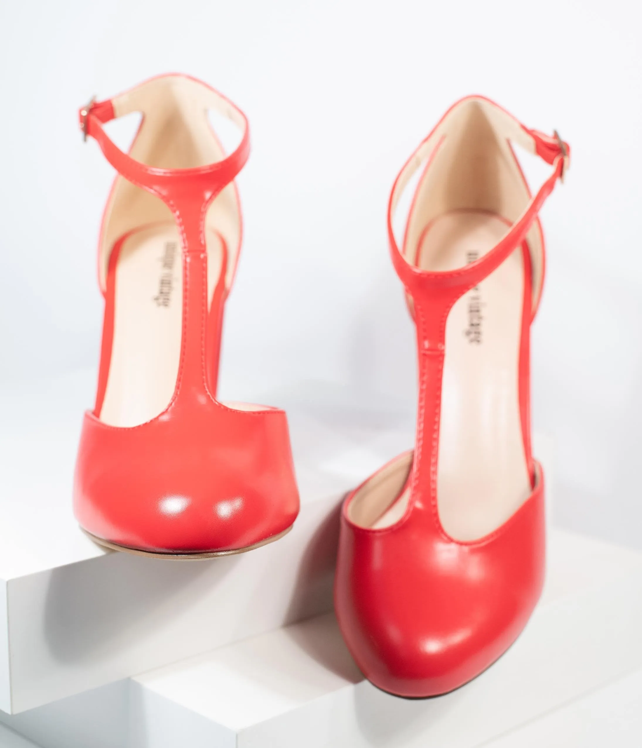 Unique Vintage Red Leatherette T-Strap Astaire Pumps