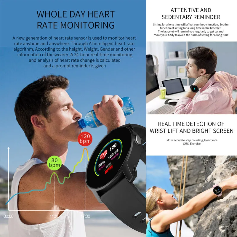 W9 Women Men Waterproof Smart Sports Watch with Heart Rate Monitor