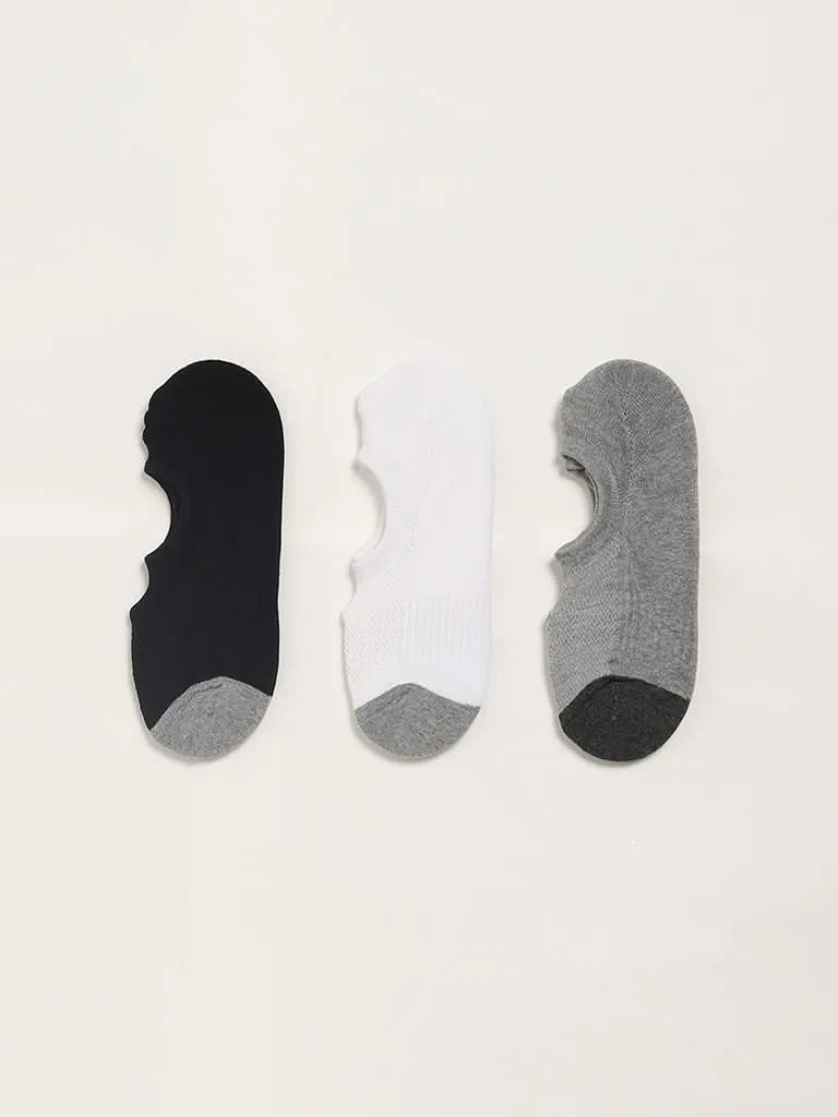 WES Lounge Black No-Show Cotton Socks - Pack of 3