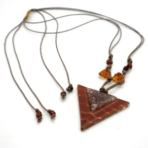 White Waves on Caramel Fused Glass Inverted Triangle Necklace