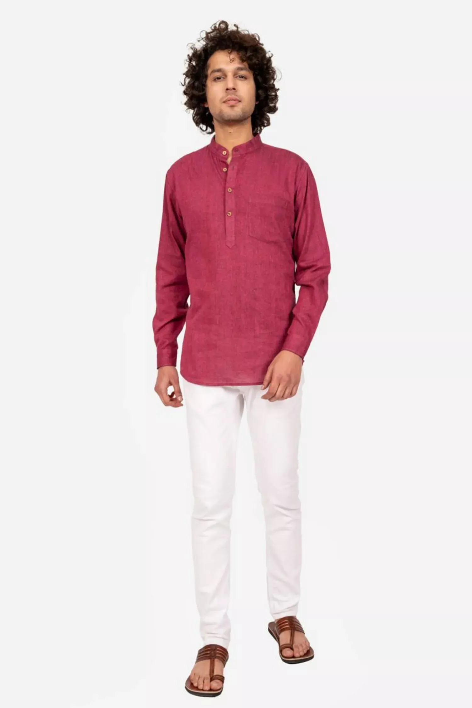 Wine Cross Color Cotton Short Kurta - 100% Cotton