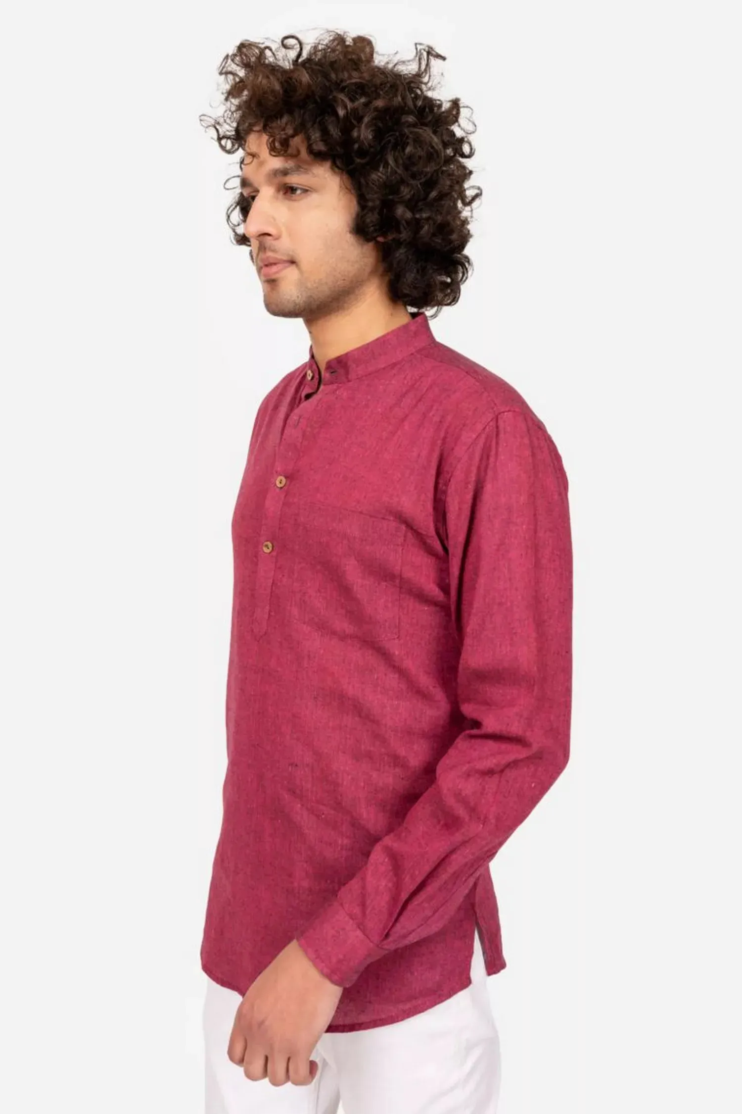 Wine Cross Color Cotton Short Kurta - 100% Cotton