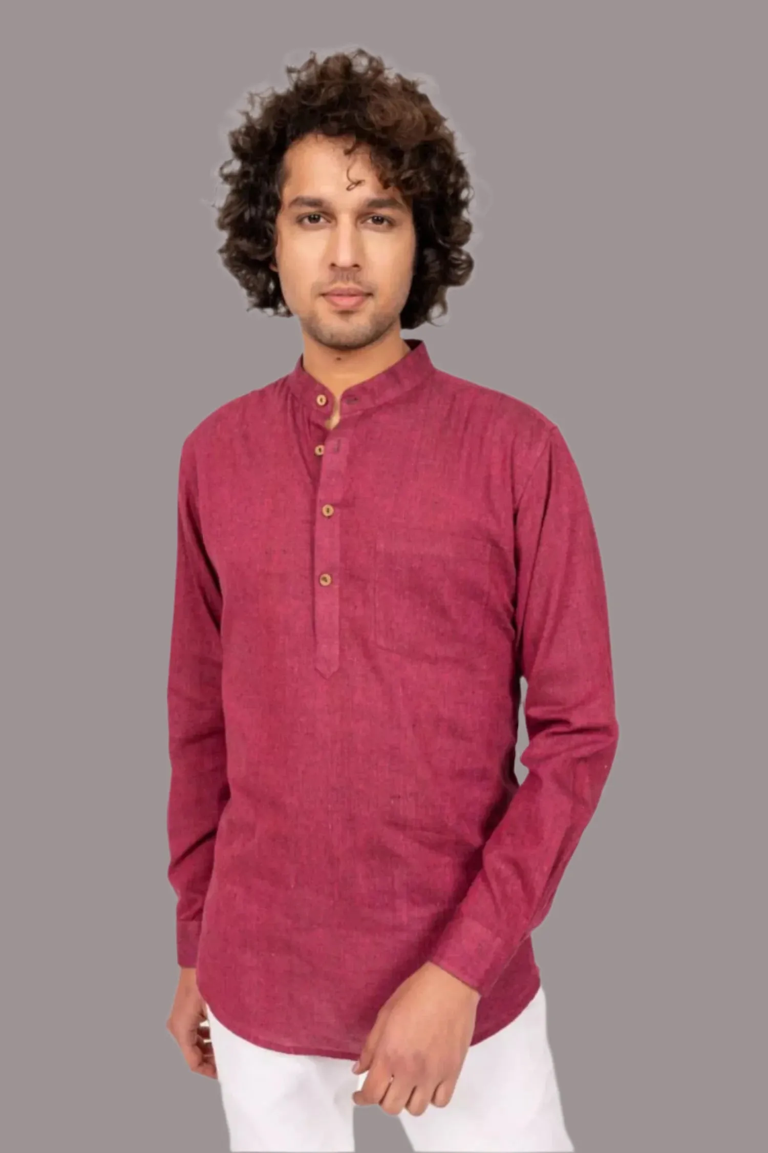 Wine Cross Color Cotton Short Kurta - 100% Cotton