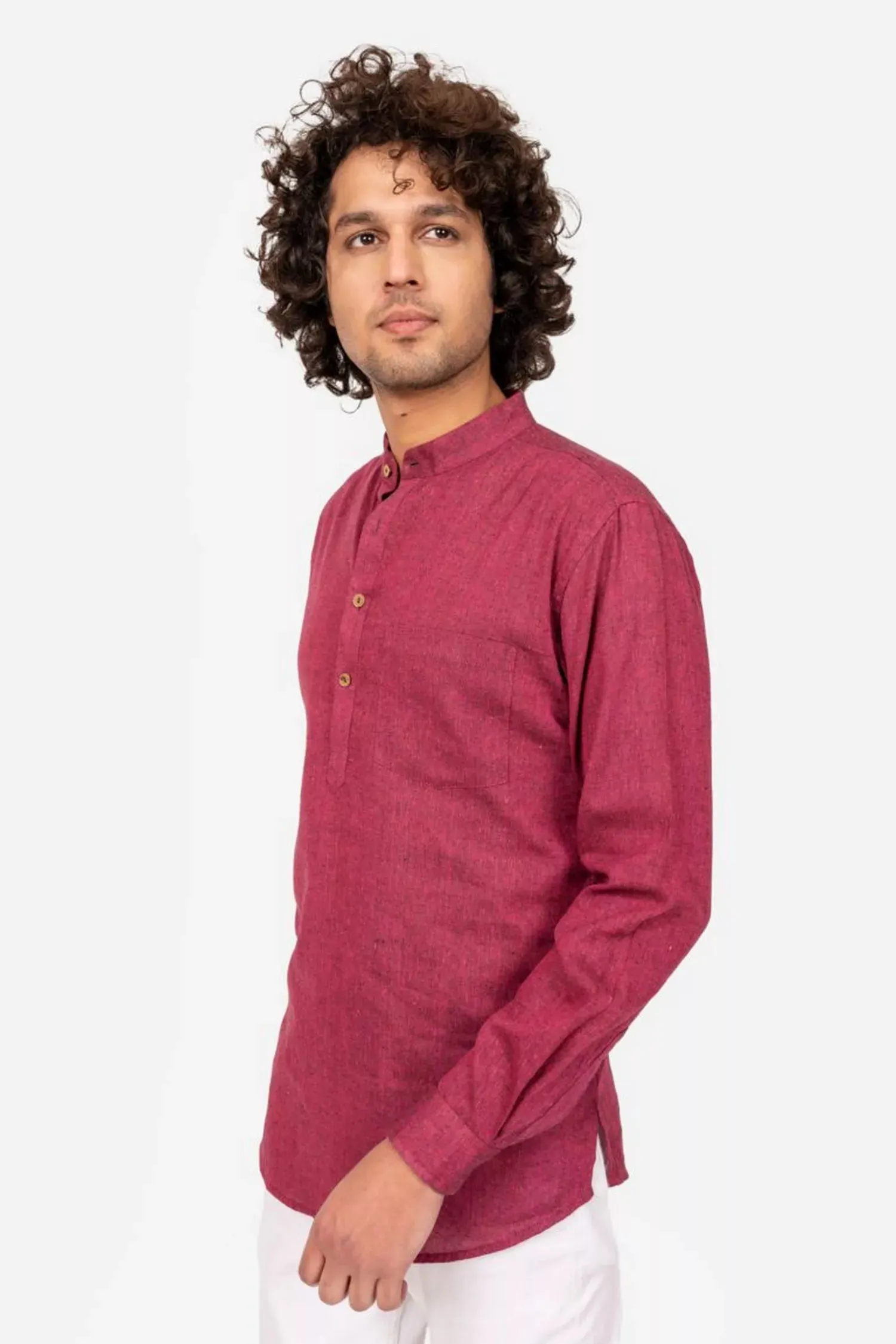 Wine Cross Color Cotton Short Kurta - 100% Cotton