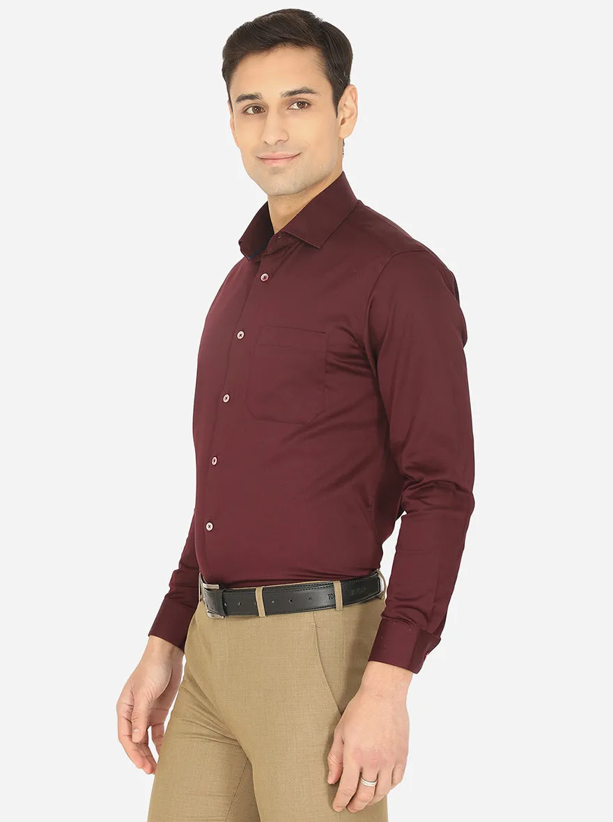 Wine Solid Slim Fit Formal Shirt | Greenfibre