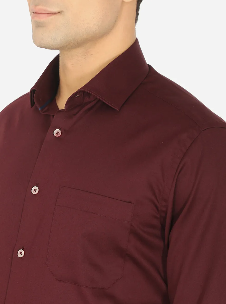 Wine Solid Slim Fit Formal Shirt | Greenfibre