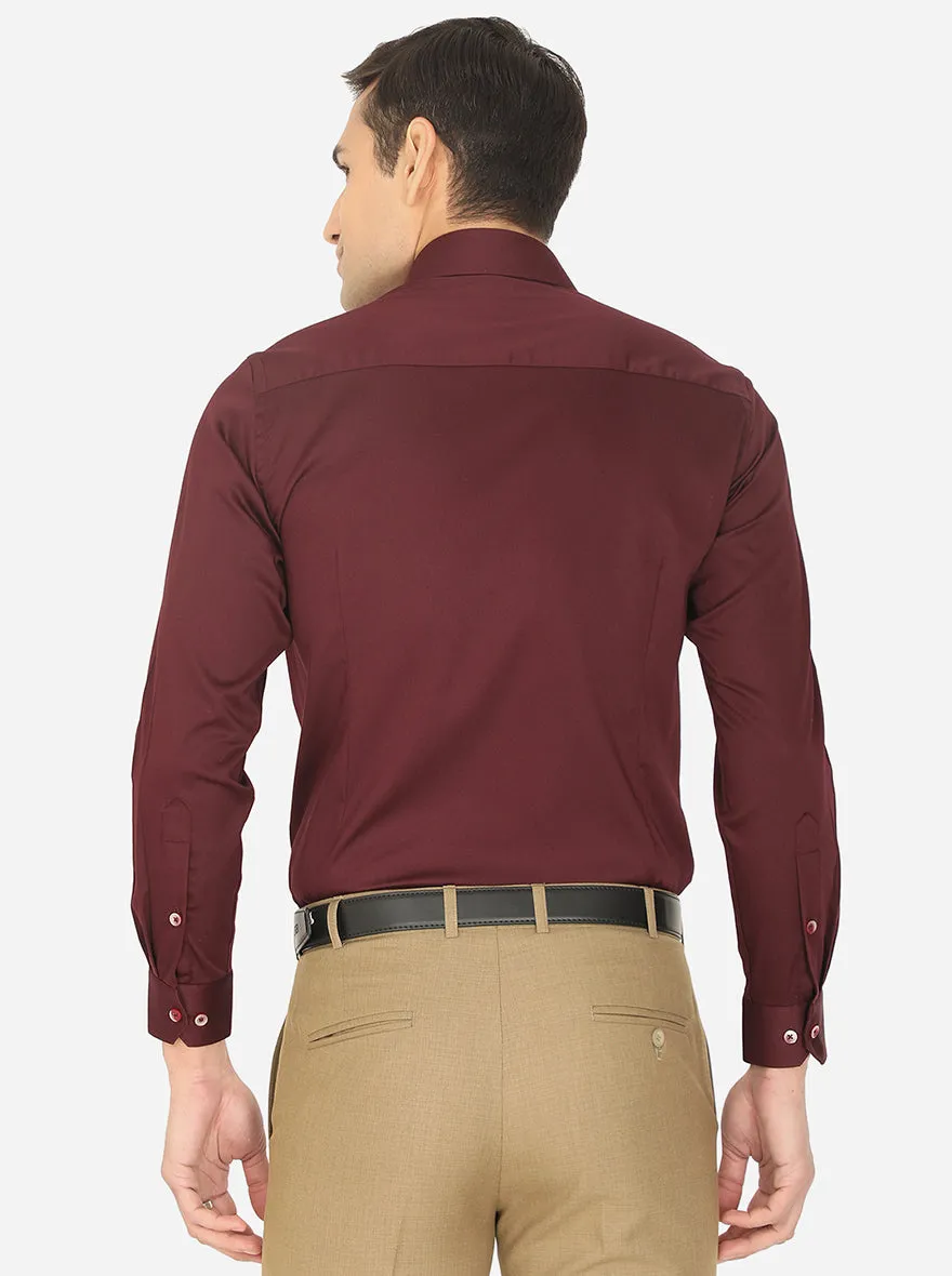 Wine Solid Slim Fit Formal Shirt | Greenfibre