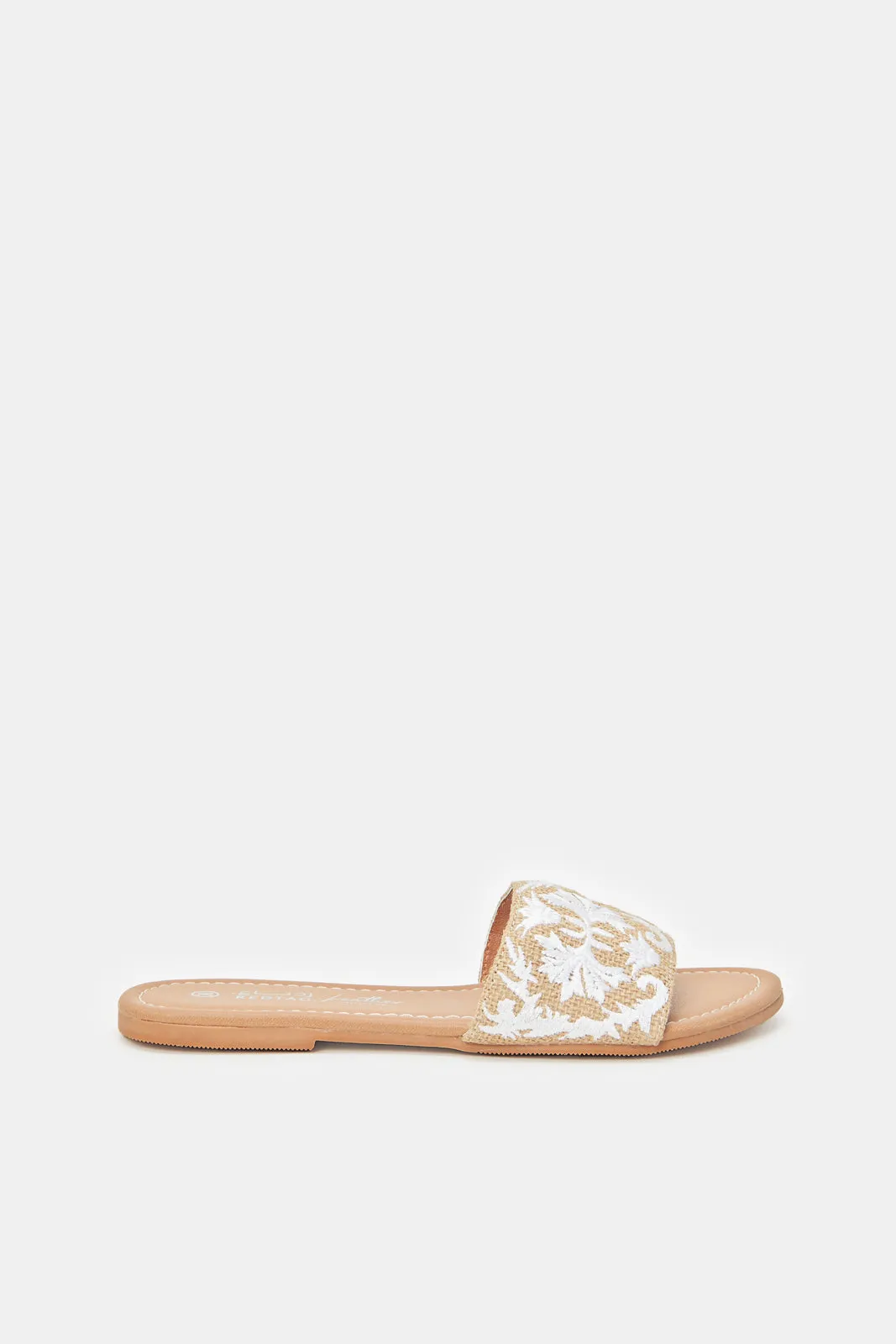 Women Beige Embroidered Mule