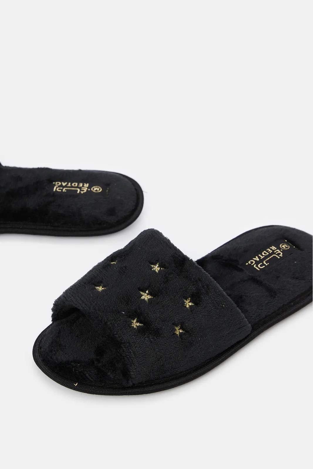 Women Black Star Embroidery Slipper