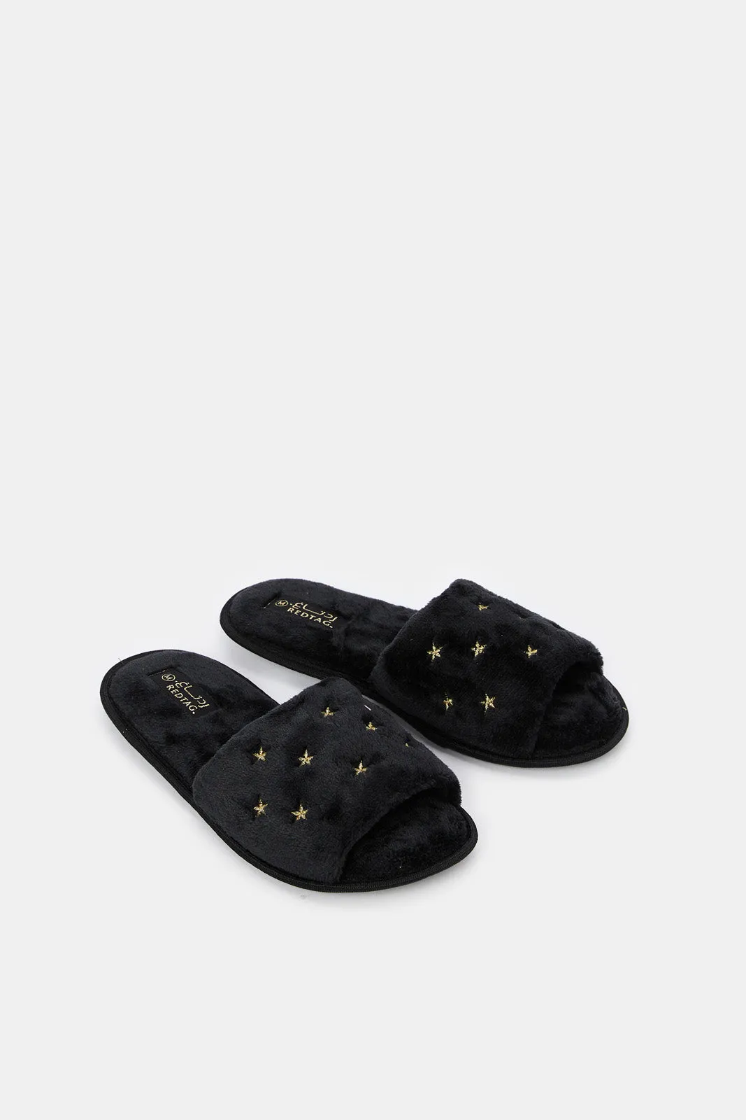 Women Black Star Embroidery Slipper