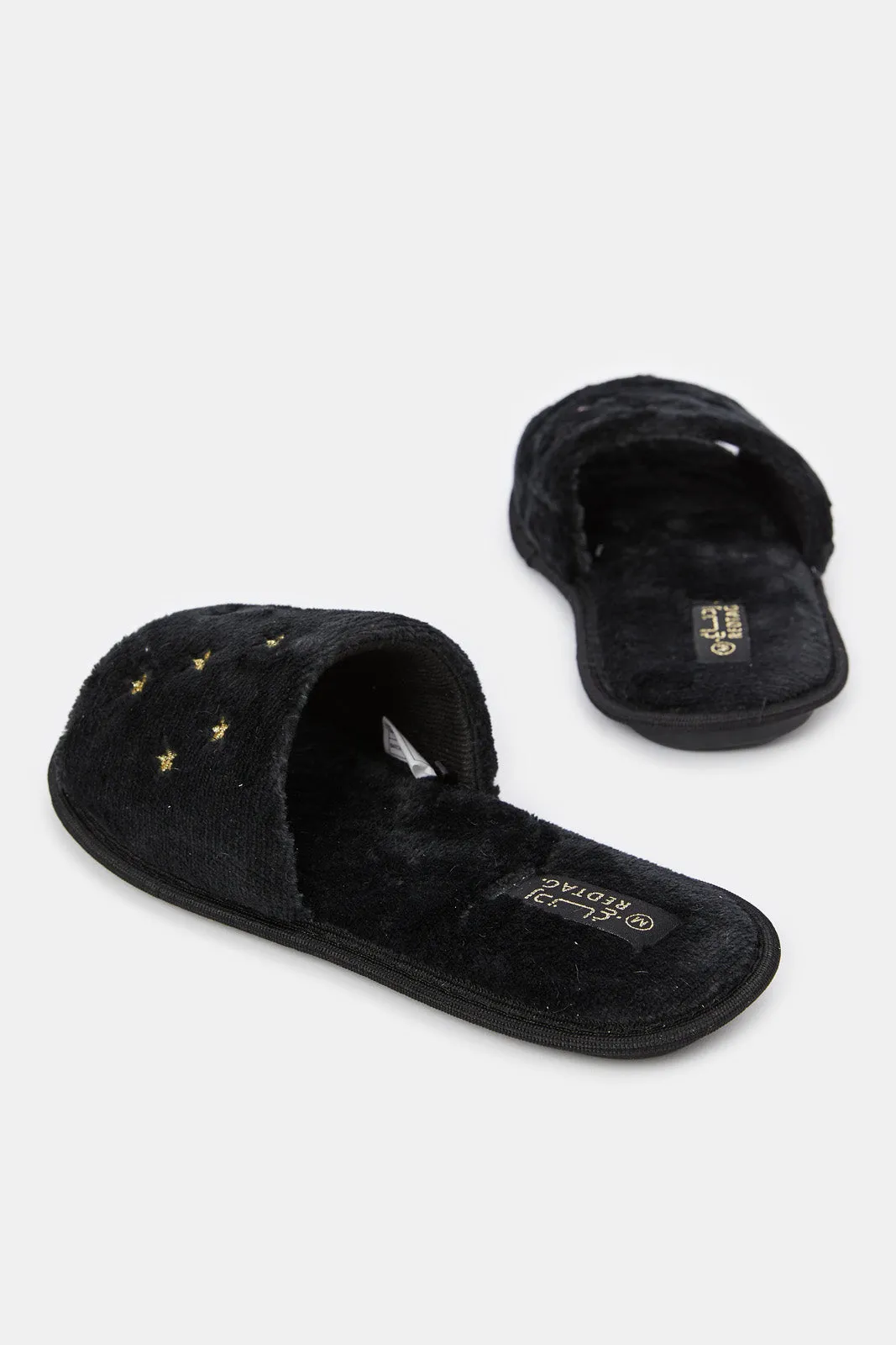 Women Black Star Embroidery Slipper