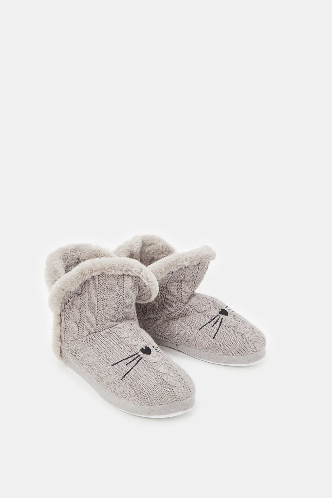 Women Grey Cable Knit Boots