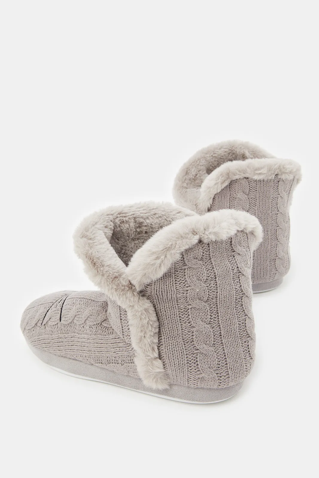 Women Grey Cable Knit Boots