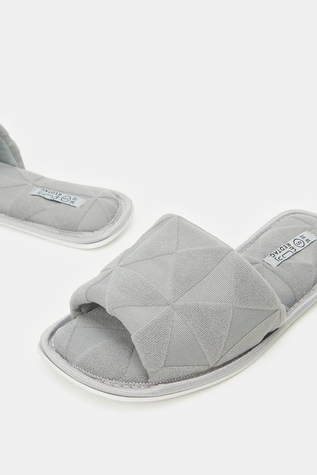 Women Grey Slipper With Embossed Upper