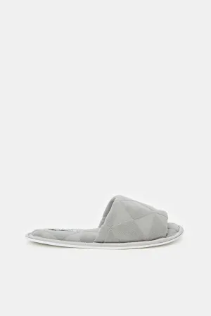 Women Grey Slipper With Embossed Upper