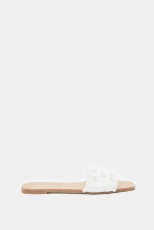 Women Ivory Pearl Trim Mule