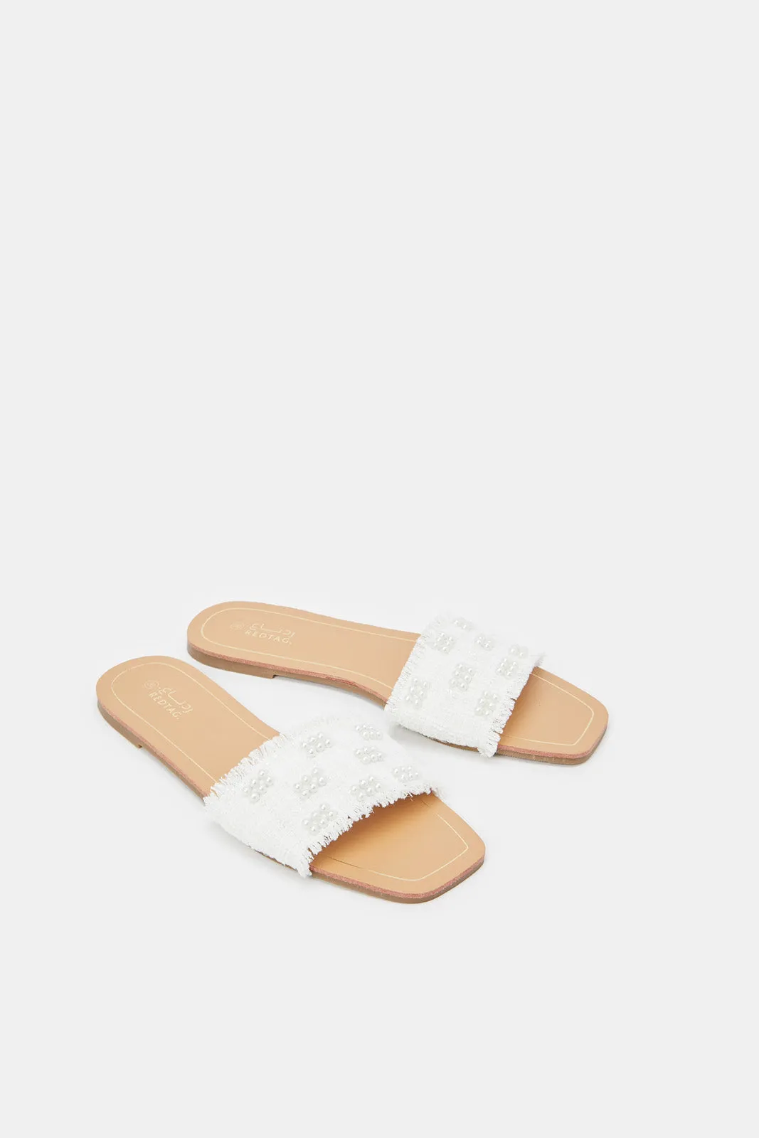 Women Ivory Pearl Trim Mule