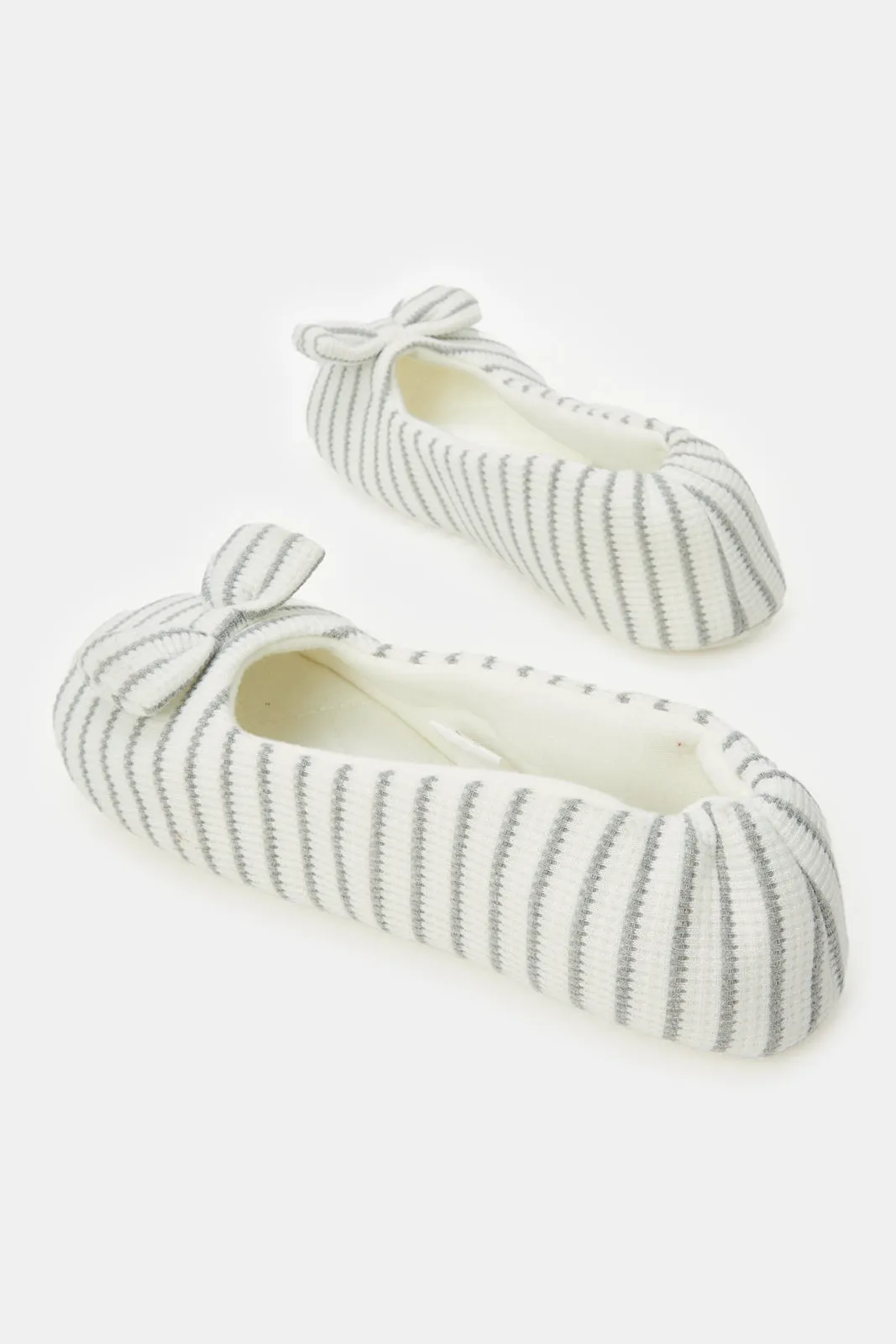 Women Ivory Striped Print Ballerina Slipper