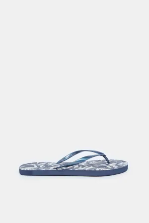 Women Navy Floral Print Flip Flop